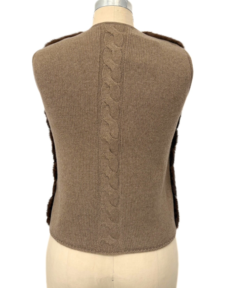 MINK FRONT VEST WITH CASHMERE RIB BACK - TOBACCO