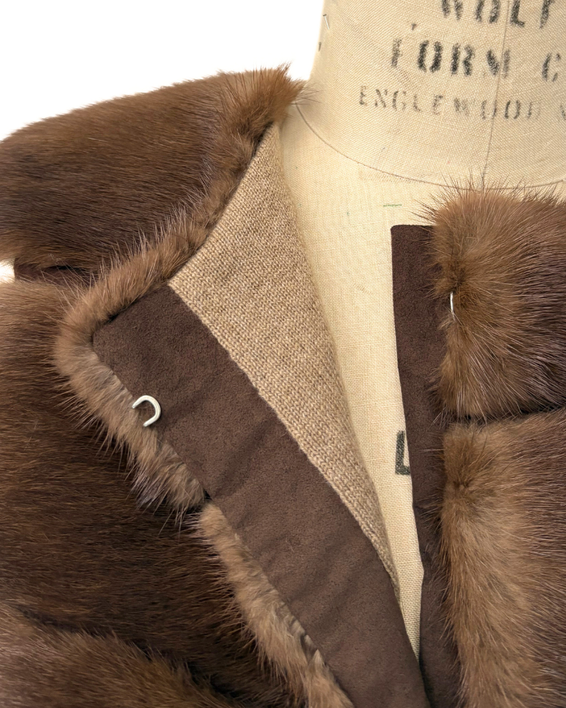 MINK FRONT VEST WITH CASHMERE RIB BACK - TOBACCO