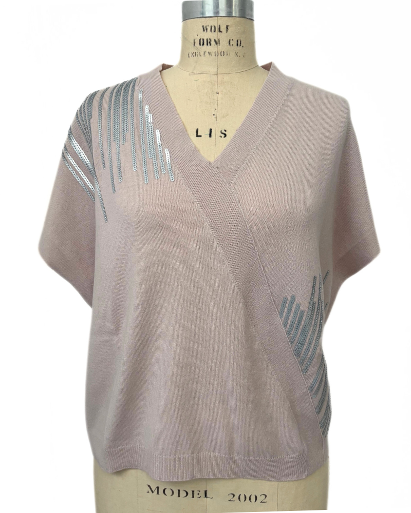 KNIT KIMONO W/ SEQUENCE DETAILS: PINK