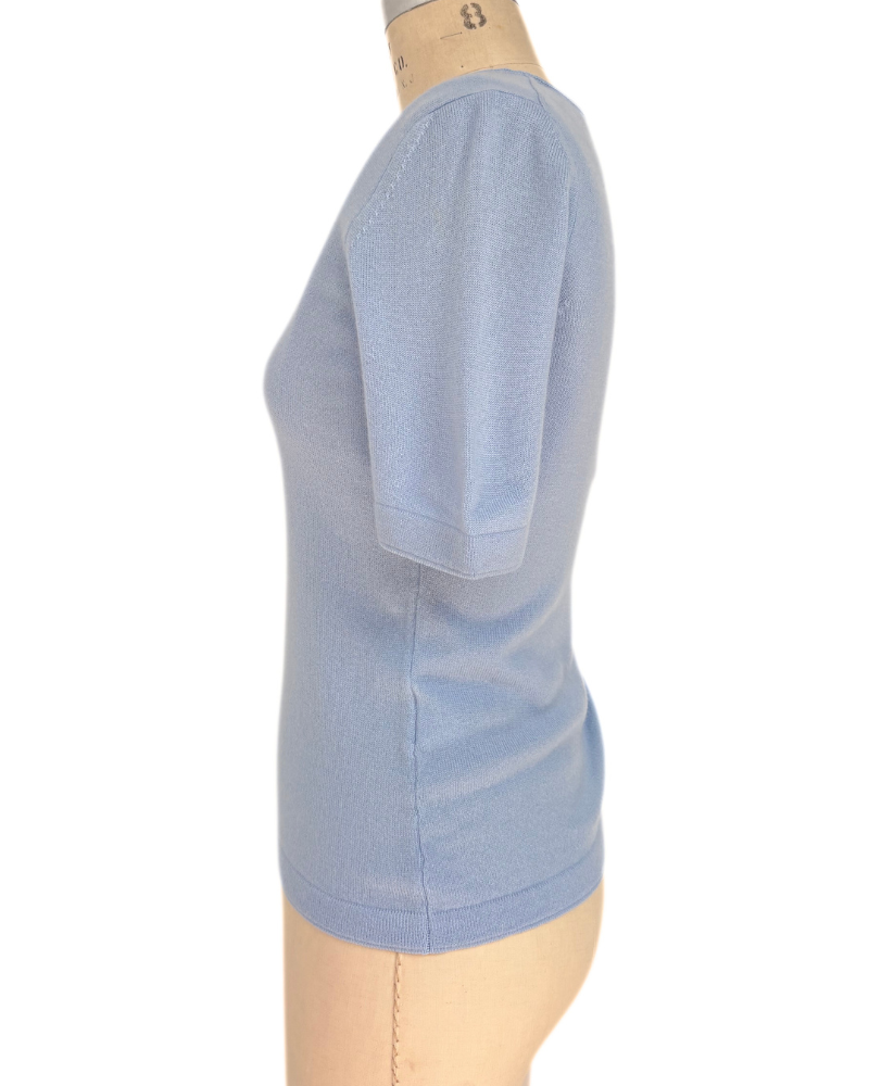 CASHMERE MIDDLE SLEEVES CREWNECK TOP: LIGHT BLUE