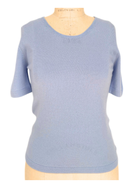 CASHMERE MIDDLE SLEEVES CREWNECK TOP: LIGHT BLUE