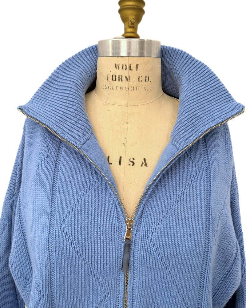 CASHMERE KNITTED ZIP JACKET: INDIGO