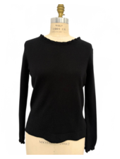 CASHMERE CREWNECK SWEATER W/ RUFFLE: BLACK