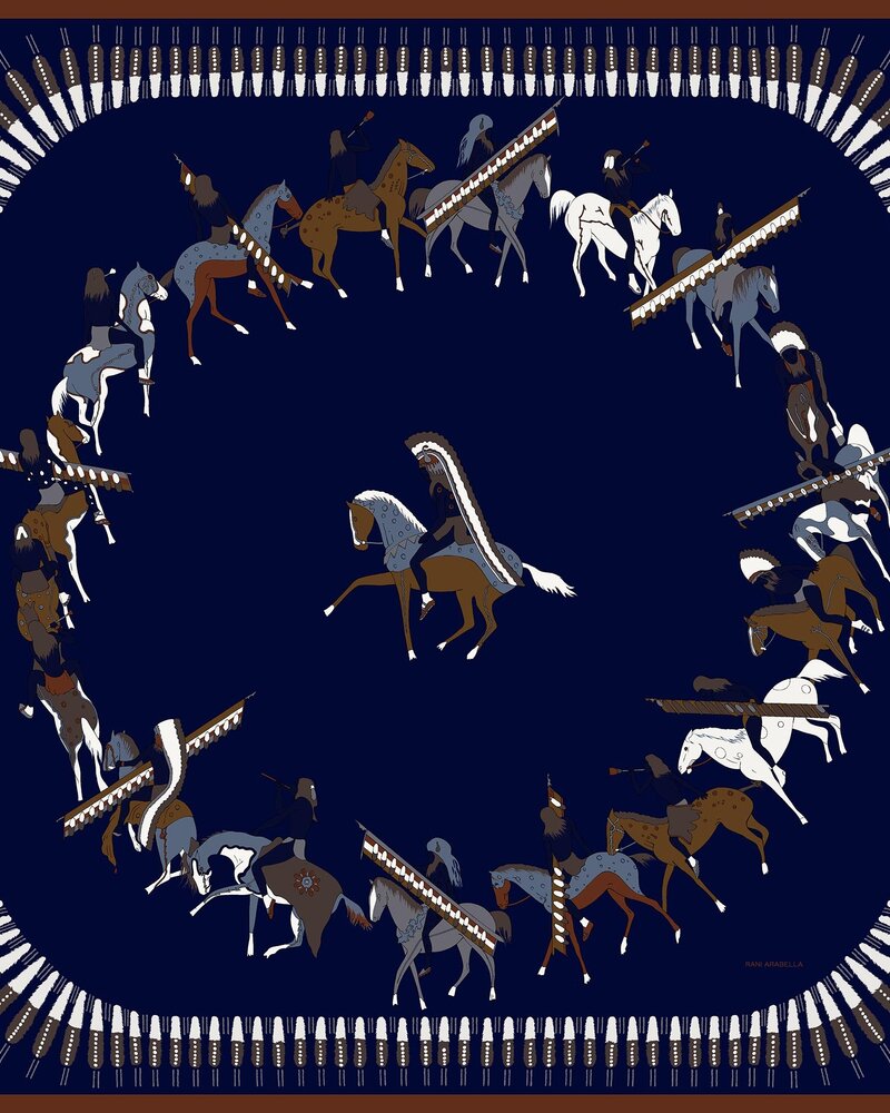 CASHMERE PRINTED PONCHO: NATIVE AMERICAN : NAVY