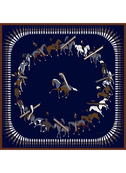 CASHMERE PRINTED SCARF: NATIVE AMERICAN : NAVY