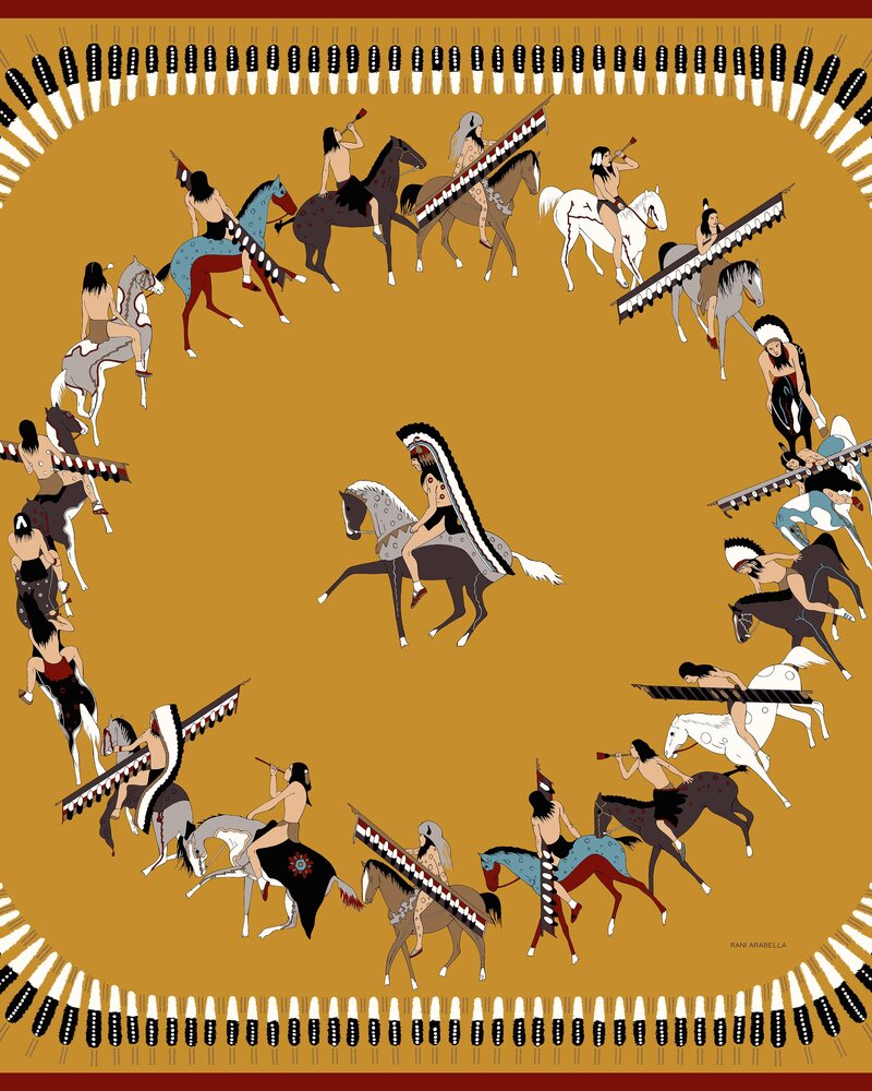 CASHMERE PRINTED PONCHO NATIVE AMERICAN: MUSTARD