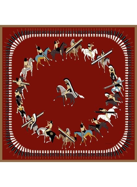 CASHMERE PRINTED SCARF: NATIVE AMERICAN: RED