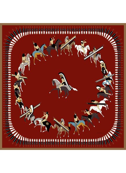 CASHMERE PRINTED PONCHO: NATIVE AMERICAN : RED