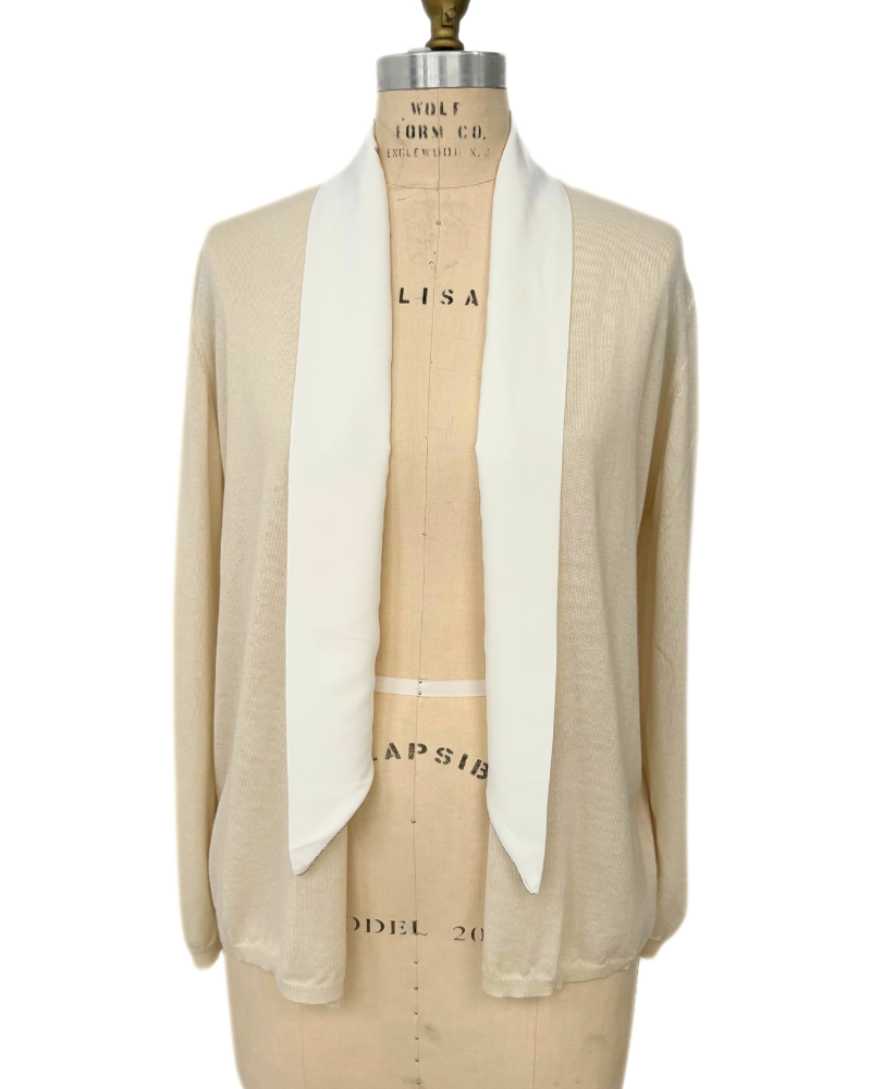 CASHMERE CARDIGAN WITH SILK COLLAR: IVORY