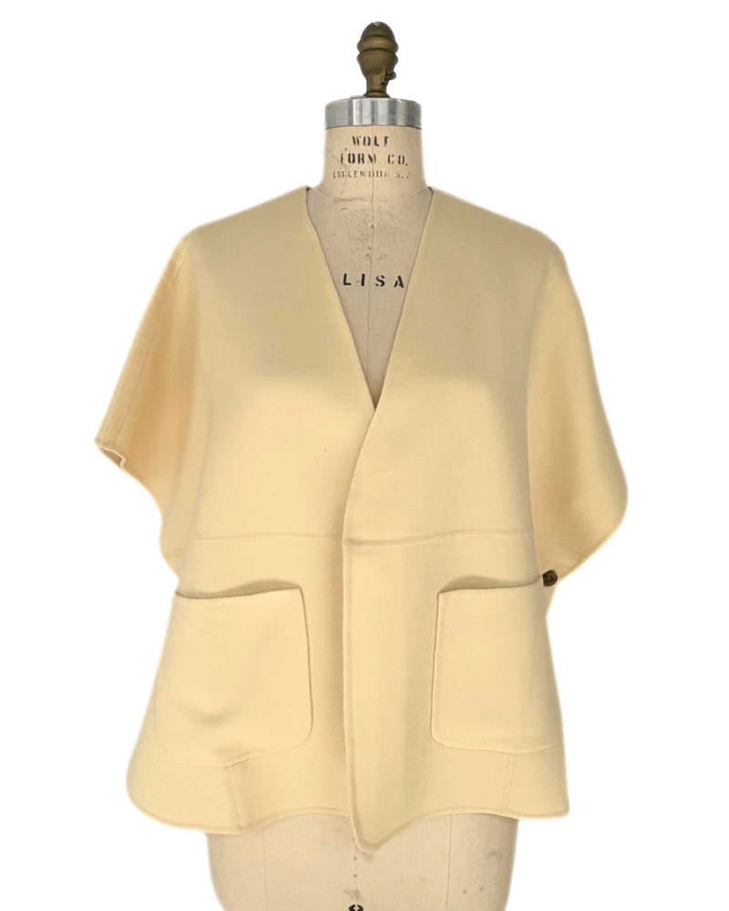 DOUBLE FACE CASHMERE CAPELET: BUTTER-IVORY