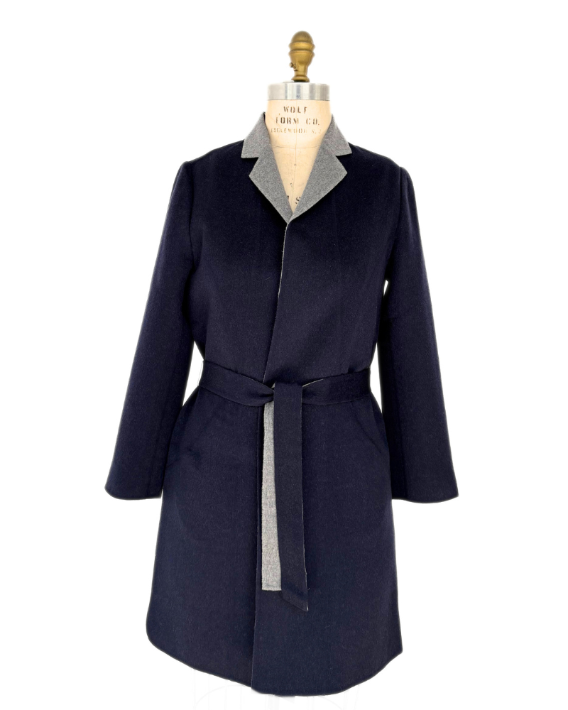 DOUBLE FACE CASHMERE LONG JACKET: NAVY