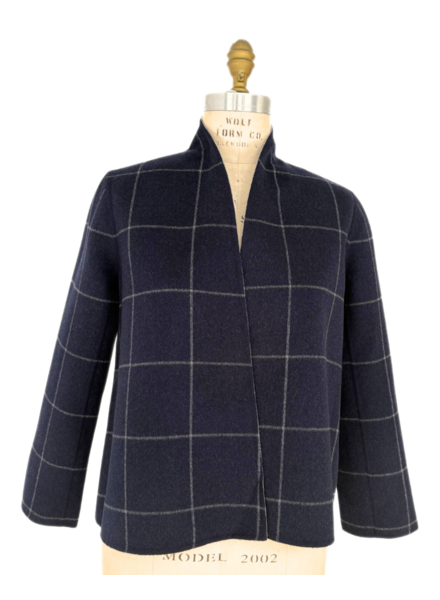 DOUBLE FACE JACKET, NAVY-GRAY SQUARES