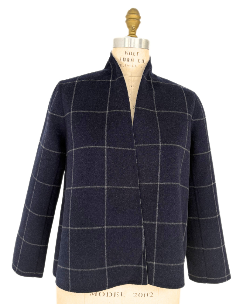DOUBLE FACE JACKET, NAVY-GRAY SQUARES