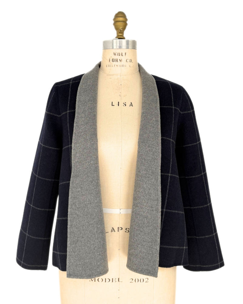 DOUBLE FACE JACKET, NAVY-GRAY SQUARES