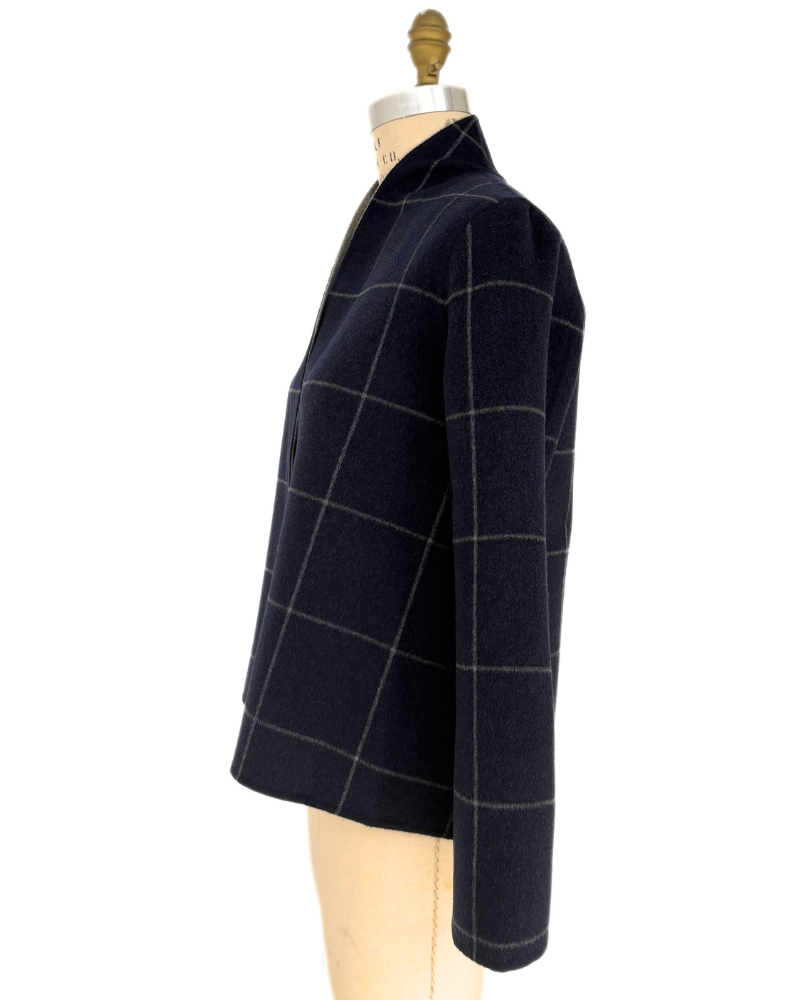 DOUBLE FACE JACKET, NAVY-GRAY SQUARES