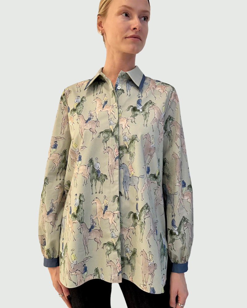 CLASSIC COTTON PRINTED SHIRT: KENSINGTON : GREEN