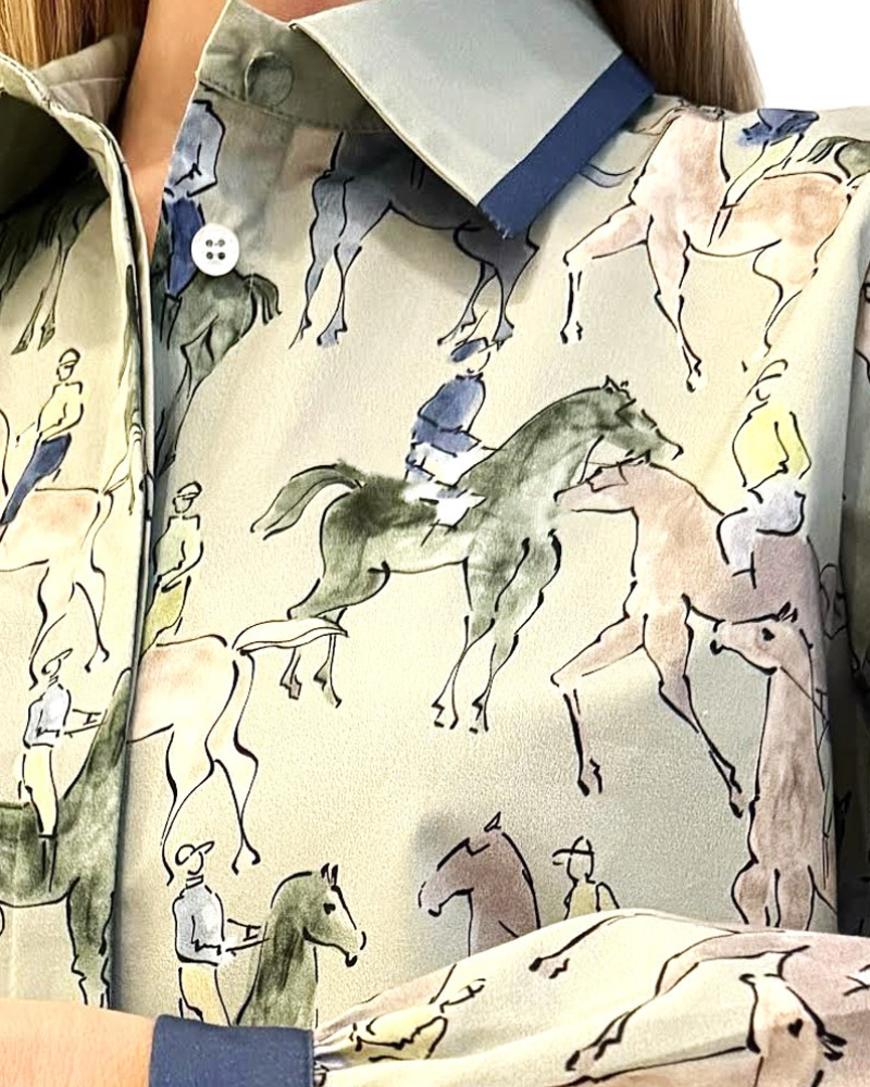 CLASSIC COTTON PRINTED SHIRT: KENSINGTON : GREEN