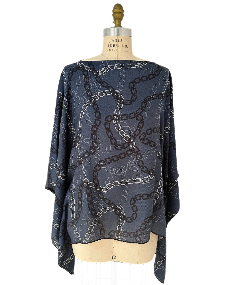 CASHMERE PRINTED PONCHO: DEVON: BLUE