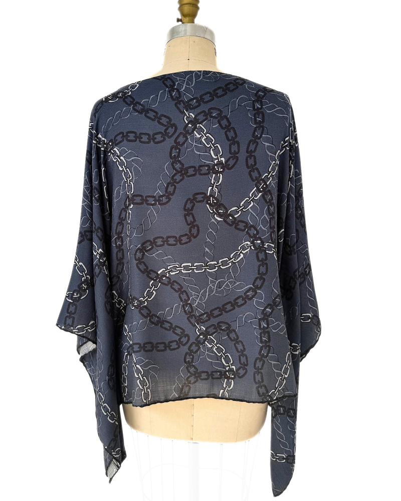 CASHMERE PRINTED PONCHO: DEVON: BLUE