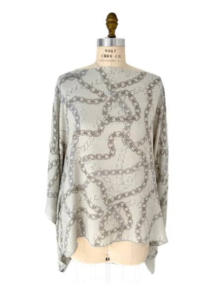 CASHMERE PRINTED PONCHO: DEVON: GRAY