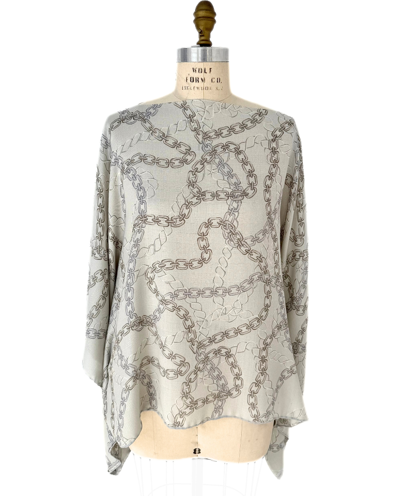 CASHMERE PRINTED PONCHO: DEVON: GRAY