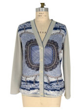 LONG CARDIGAN W/ SILK, FEATHERS: BLUE