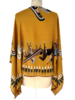 CASHMERE PRINTED PONCHO NATIVE AMERICAN: MUSTARD