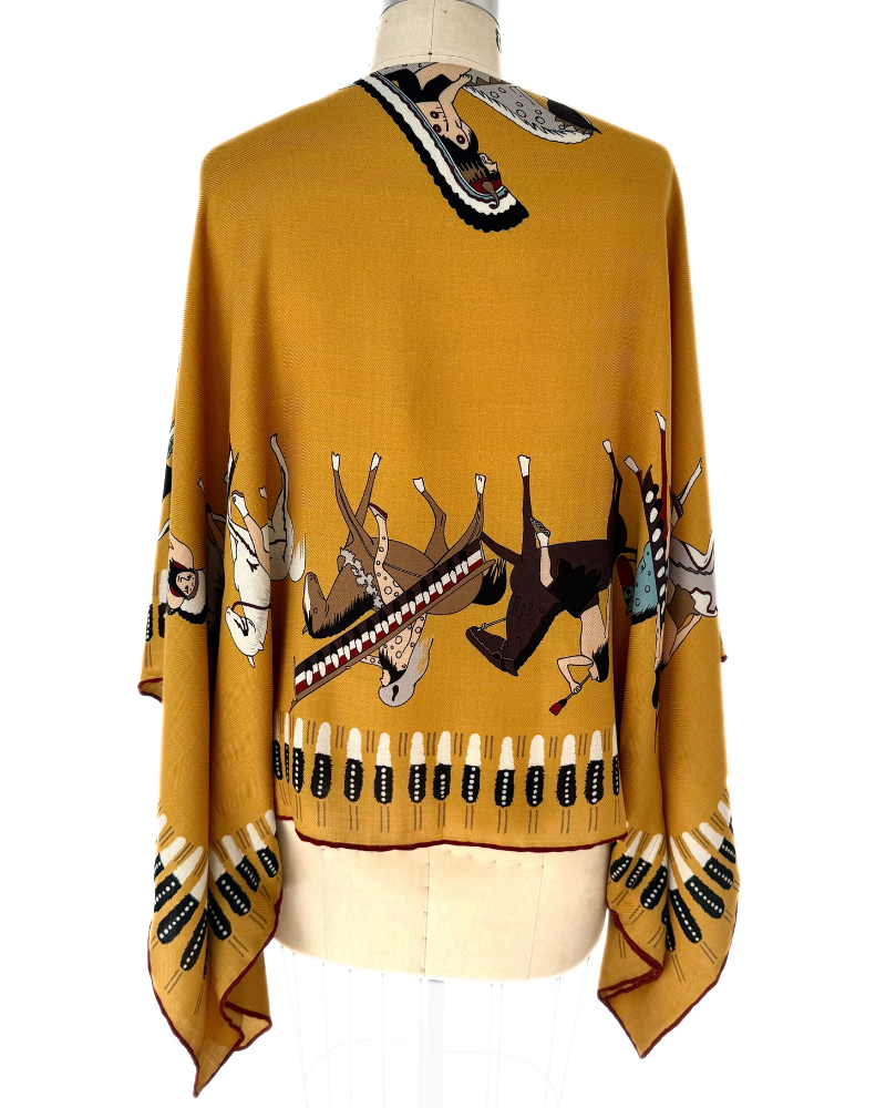 CASHMERE PRINTED PONCHO NATIVE AMERICAN: MUSTARD