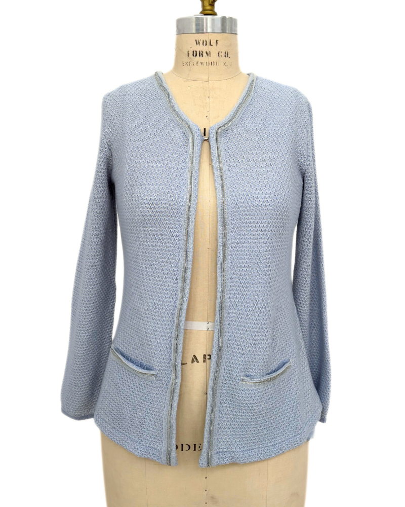 CASHMERE SHORT EMBELLISHED JACKET: LIGHT BLUE