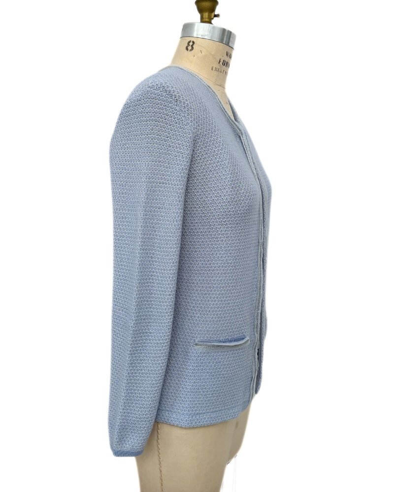 CASHMERE SHORT EMBELLISHED JACKET: LIGHT BLUE