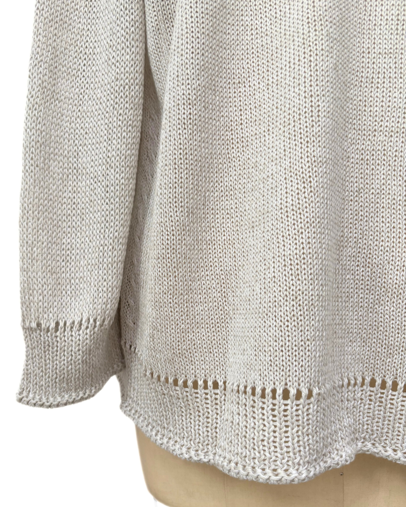 COTTON-LINEN CARDIGAN W/ CABLE: PEARL-WHITE