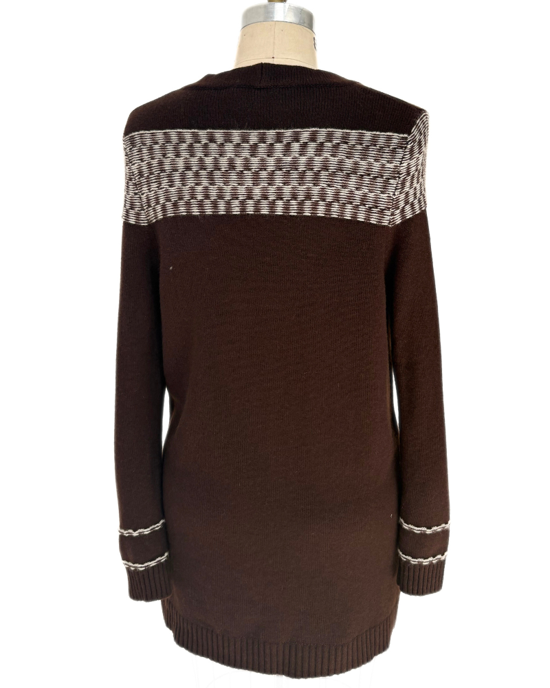 CASHMERE LONG CARDIGAN: CHOCOLATE-WHITE