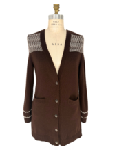 CASHMERE LONG CARDIGAN: CHOCOLATE-WHITE