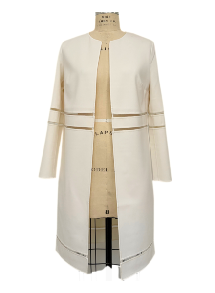 DOUBLE FACE WOOL COAT W/ TULLE INSERTS: IVORY