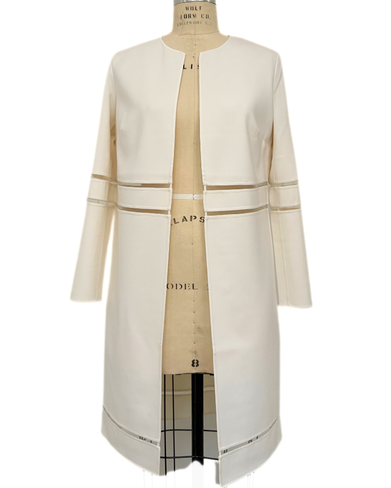 DOUBLE FACE WOOL COAT W/ TULLE INSERTS: IVORY