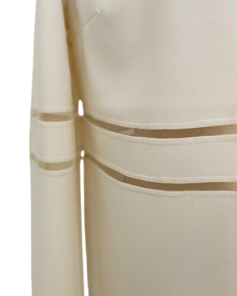 DOUBLE FACE WOOL COAT W/ TULLE INSERTS: IVORY