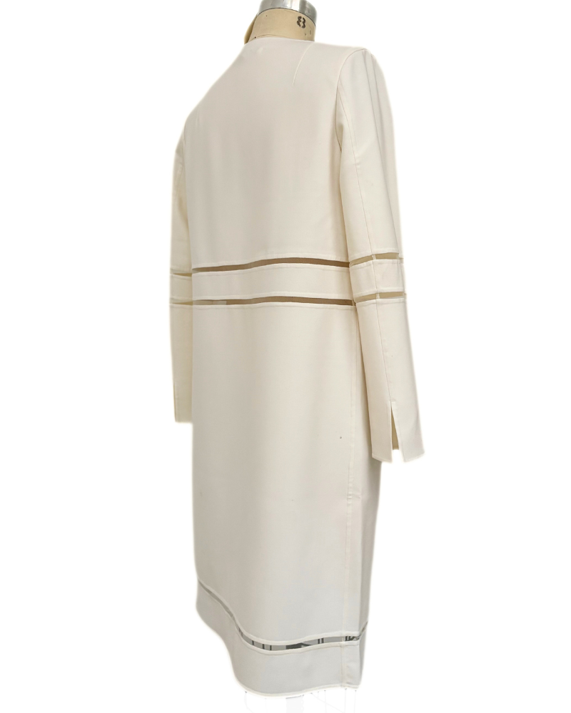 DOUBLE FACE WOOL COAT W/ TULLE INSERTS: IVORY