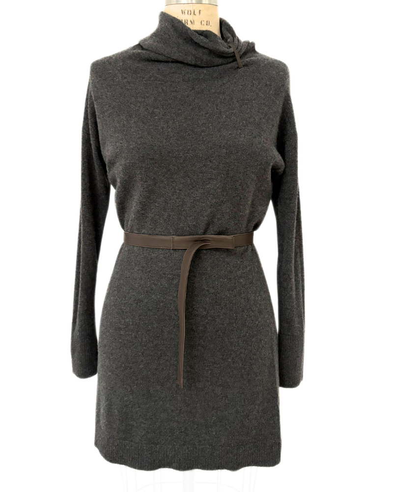 COWLNECK TUNIC  W/ BELT, ANTHRACITE