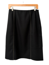 DOUBLE FACE WOOL SKIRT WITH CHAIN-BRAIDED LEATHER: BLACK