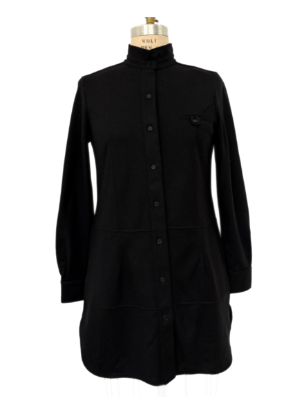 LONG BUTTON FRONT MILITARY COAT: WOOL JERSEY: BLACK