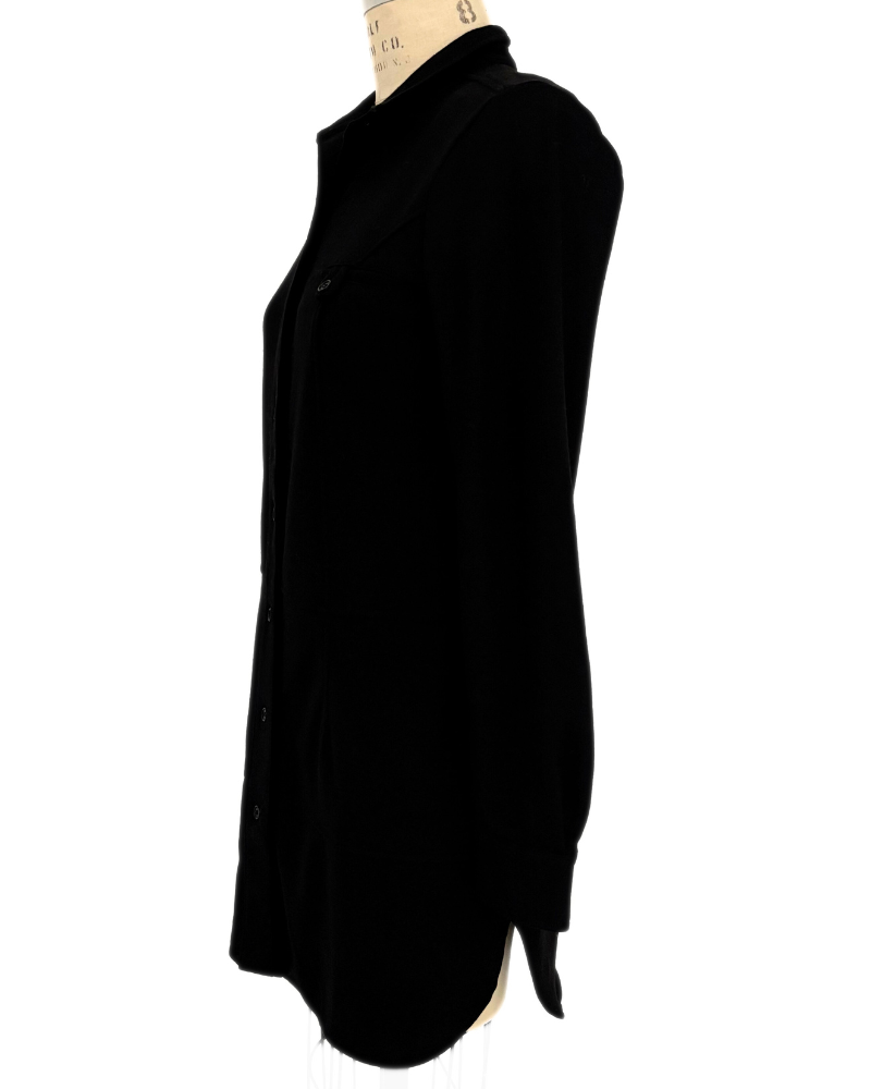 LONG BUTTON FRONT MILITARY COAT: WOOL JERSEY: BLACK