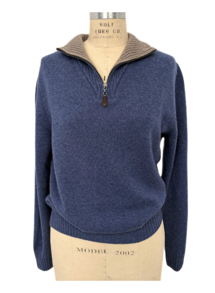 MEN HALF ZIP SWEATER : DENIM
