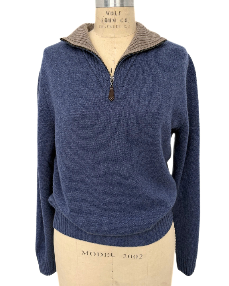 MEN HALF ZIP SWEATER : DENIM
