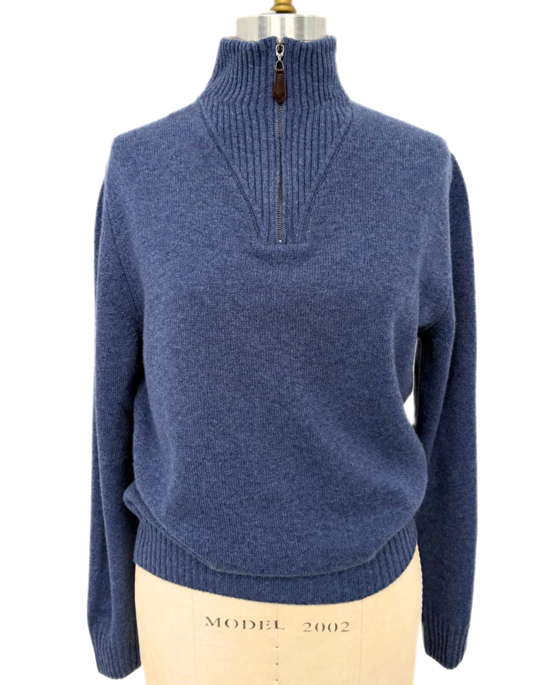 MEN HALF ZIP SWEATER : DENIM