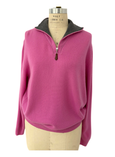 MEN HALF ZIP SWEATER : FUCHSIA