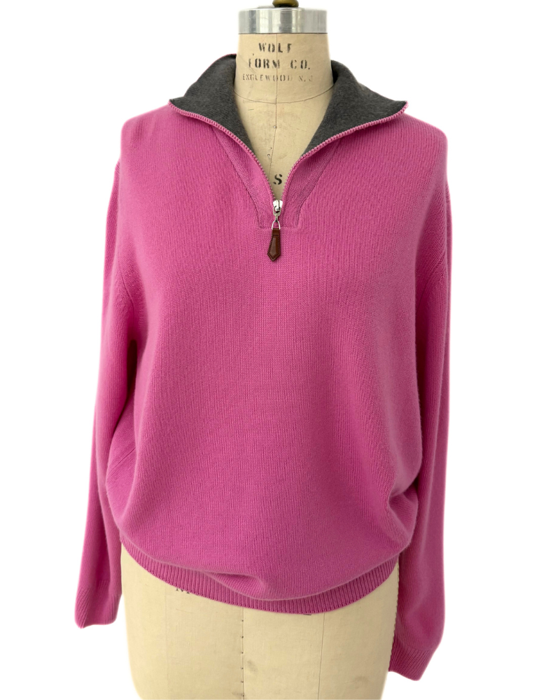 MEN HALF ZIP SWEATER : FUCHSIA