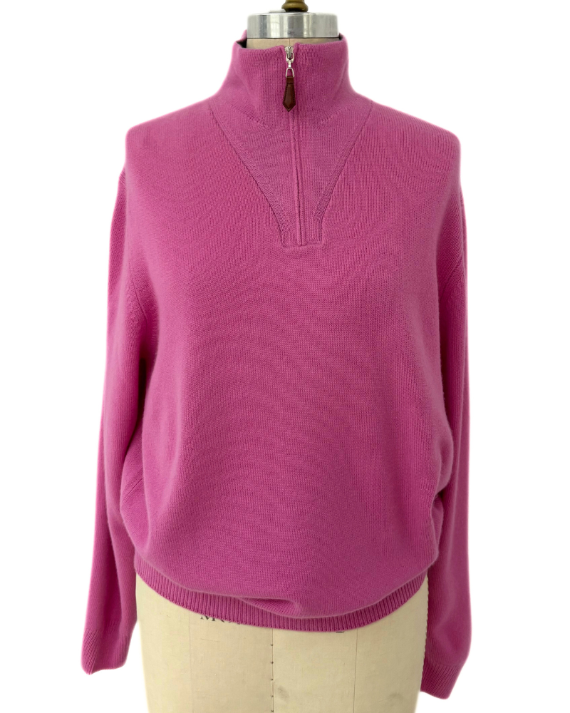 MEN HALF ZIP SWEATER : FUCHSIA
