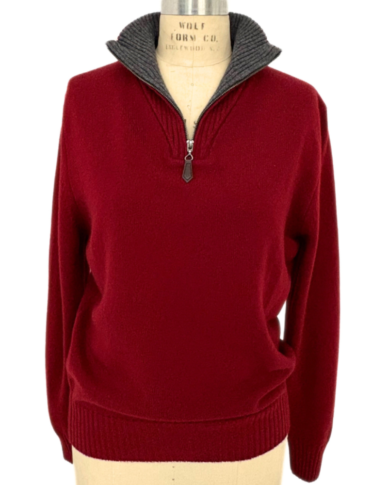 MEN HALF ZIP SWEATER : BURGUNDY