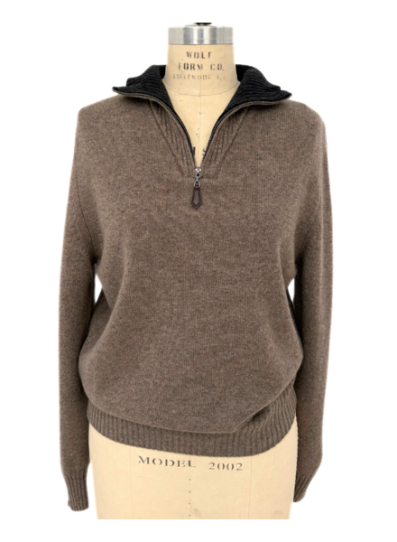 MEN HALF ZIP SWEATER : BROWN