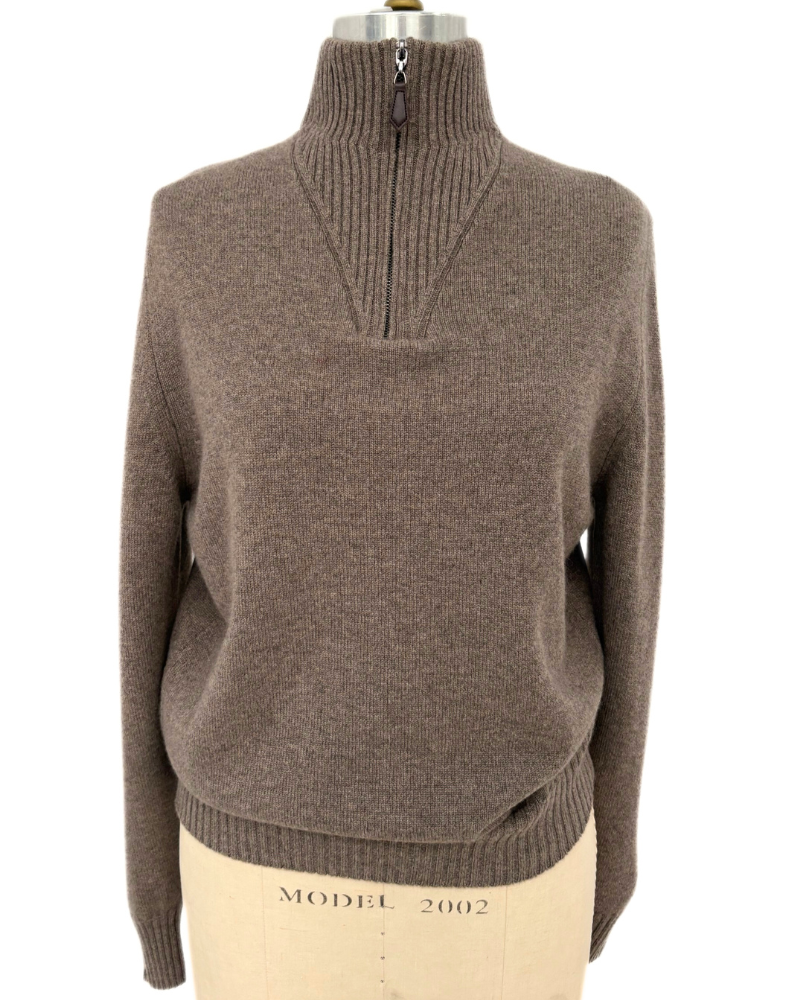 MEN HALF ZIP SWEATER : BROWN